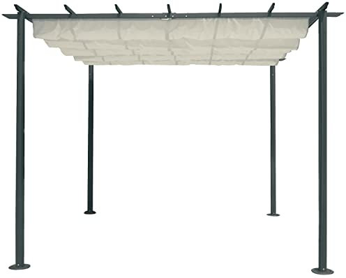 Gazebo o veranda per il giardino, in acciaio, scorrevole, con copertura marrone, 350 cm x 250 cm x 225 cm