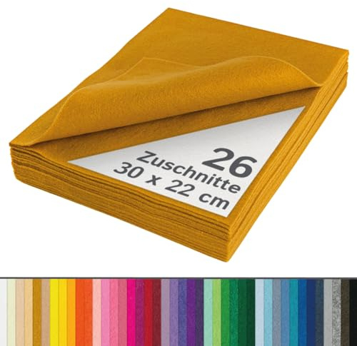 The Felt Store Bastelfilz 1,6mm Altgold, 26 Filzplatten ca. 30 x 22 cm (1 cm breiter als DIN A4), waschbar, Ideal für Filz Basteln mit Kindern