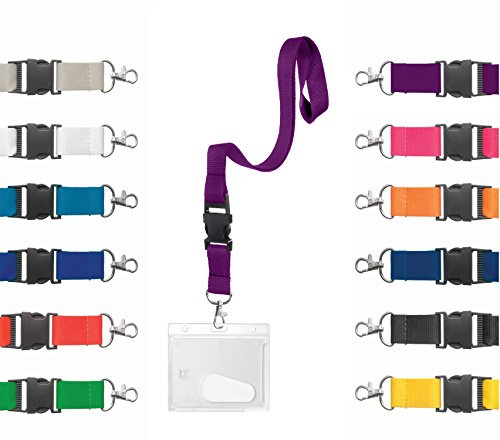 Karteo Ausweishülle Hartplastik mit Schlüsselband lila [1 Stück] Kartenhülle horizontal und Lanyard mit Karabinerhaken und Schnalle als Ausweishalter Kartenhalter Band