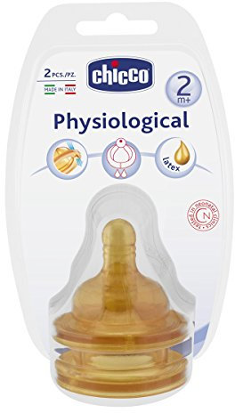 Chicco Antikolik-Sauger Physiological, 2m+, Kautschuk, mittlerer Fluss, 2 Stück