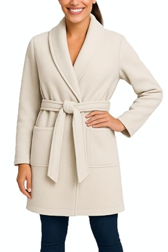 Kendindza Damen Mantel Trenchcoat mit Gürtel OneSize Lang und Kurz (OneSize, Beige Kurz)