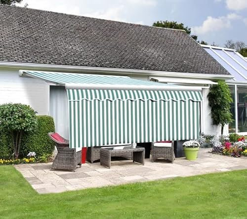 Primrose 5.0m x 1.0m Awning Dropdown Front Valance Green and White Sun Shade Accessory 280gsm Fabric