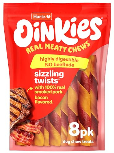 Hartz Oinkies Sizzling Twists Bacon Flavored Rawhide-Free Natural Chew Dog Treats, 8 count