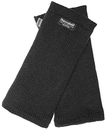 EEM Damen Strickhandschuhe Pulswärmer, weiche Wolle, Thinsulate Thermofutter, praktisches Daumenloch, schwarz onesize