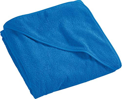 Erwin Müller Kinder-Kapuzenbadetuch, Kapuzenhandtuch Uni Frottier blau Größe 140x140 cm - weich, flauschig, saugstark, 100% Baumwolle