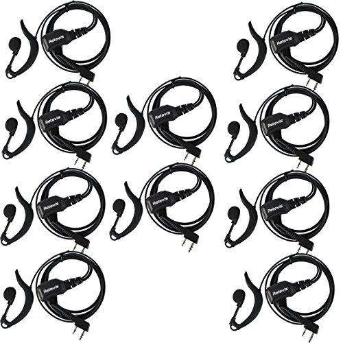 Retevis Walkie Talkie Earpiece with Mic,Volume Adjust,G Shape, for RT22 RT68 RT21 H-777 H-777S RT86,Compatible with Baofeng UV-5R 888S pxton Kenwood Two Way Radios,2 Way Radio Earpiece 2 Pin(10 Pack)