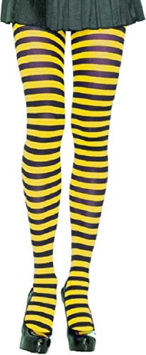 Leg Avenue Strumpfhose Schwarz Gelb quer geringelt Einheitsgröße 60 DEN Damen Karneval Fasching