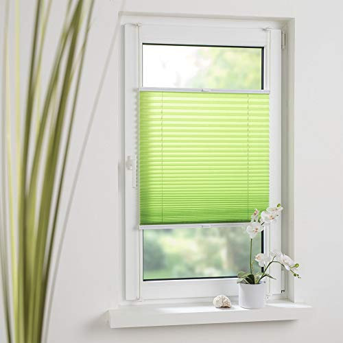 Liedeco® Plissee verspannt mit Klemmträger / 100 x 150 cm Apple Green (grün) (Breite x Höhe) / lichtdurchlässig Blickdicht und stufenlos verstellbar/leichte Innen-Montage ohne Bohren