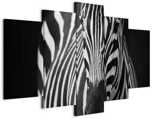 Cuadros B&D XXL - Leinwandbild Tiere Streifen schwarz, 200x100 cm, 5-teilig | Hochwertige Leinwand, sofort aufhängbar, ideal fürs Wohn- oder Schlafzimmer, wasserfest und lichtecht, langlebig, stilvoll