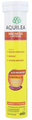 AQUILEA Magnesio + Potasio 14 Comprimidos Efervescentes Sabor Naranja - Ayuda a recuperar el tono Muscular - Complemento Alimenticio