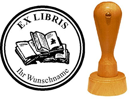 Ex Libris stämpel med bokdesign, för bibliotek, bok, litteratur [anpassningsbar]