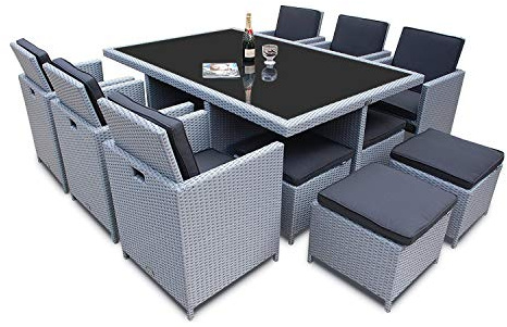 Ragnarök-Möbeldesign Heimdall Premium PolyRattan - Deutscher Hersteller - 8 Jahre GARANTIE - Aluminium Gartenmöbel Essgruppe Tisch Stuhl Hocker Platinum Grau Rostfrei Sitzgruppe