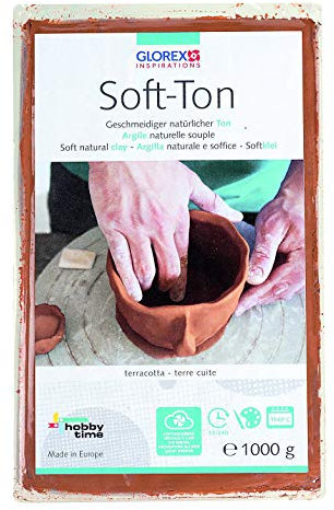 GLOREX 6 8075 237 - Soft Ton terracotta 1000 g, natürlicher, besonders weicher und geschmeidiger Ton, lufthärtend und für Brennofen geeignet, sehr gut für Kinder geeignet