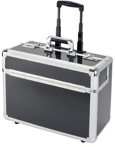 ALUMAXX 45129 Pilotenkoffer C-2, Piloten Koffer in Carbon-Optik, Alukoffer mit Rollen, Trolleykoffer für 17 Notebooks, Rollkoffer mit Teleskopgriff ca. 103 cm, Carbonlook, Silber, 48,5 x 39 x 23 cm