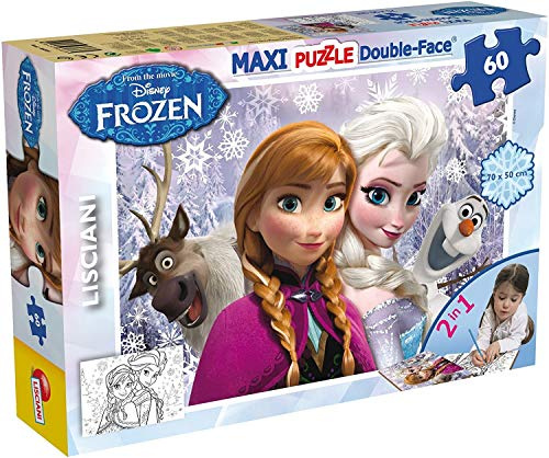 Liscianigiochi 46881 Disney Frozen Puzzle 2 in 1 Doppel Gesicht supermaxi 60 Stück Die Eiskönigin, Mehrfarbig, Einheitsgröße