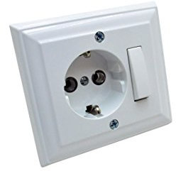 GUNSAN Schutzkontakt-Steckdose mit Universalschalter - Aus und Wechselschalter (2x 16A, 230V, weiß, Schuko, Metall und Kunststoff)