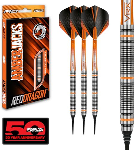 RED DRAGON Amberjack 2 Softip 18 Gram – Tungsten Steel Darts Set with Hardcore Flights and Nitrotech Shafts