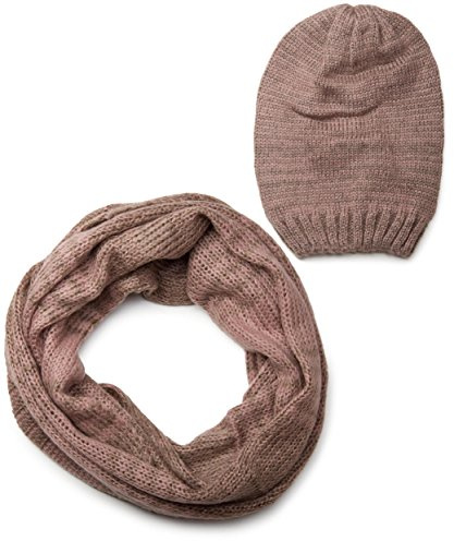 styleBREAKER Scarf och mössa kombi set, randig slätstickat loop slanghalsduk med stickad mössa mössa 01018204