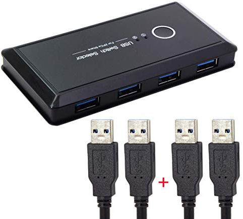 JSER KVM USB 2.0 oder USB 3.0 Switch Selector 2 Port PCs Sharing 4 Geräte für Tastatur Maus Scanner Drucker (USB 3.0)