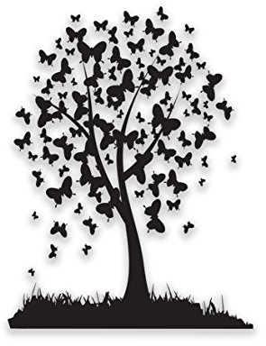 decorsfuk.co Butterfly Tree Fridge sticker black self adhesive vinyl- 35x28 cm size - art decor/wall decor/kitchen decal - abstract flowers, self adhesive stickers, kitchen stickers