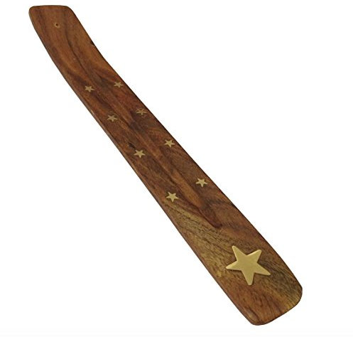 Incense Stand Wooden Ash Catcher with Brass Stars Incense Stick Holder By HomeAdorable (Brown)