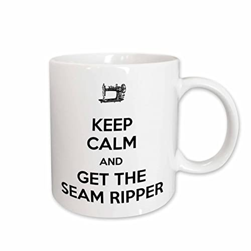 3dRose mug_172006_2 Keep Calm and Get The Seam Ripper, White and Black, Ceramic Mug, 15-Ounce