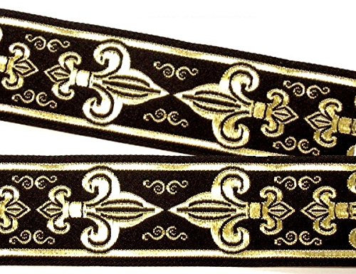 10m Französische Lilie Borte Fleur de Lis Webband 35mm breit Farbe: Schwarz-Gold von 1A-Kurzwaren 35063-swgo