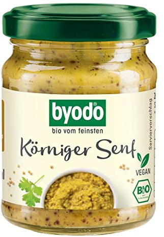 Byodo Körniger Senf 125 ml - Bio-Senf mit Orangennote | 100% Bio-Zutaten, Frisch & Würzig | Perfekt für Feinschmecker | Vegan, Glutenfrei | Ideal für Dressings und Marinaden