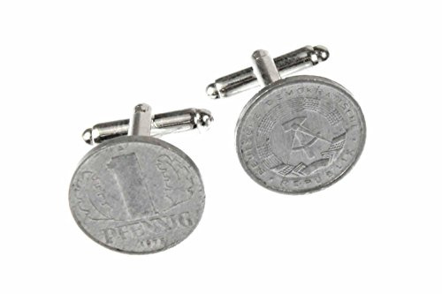 Miniblings 1 pennig DDR mynt manschettknappar – handgjorda I manschettknapp manschettknappar skjortknappar I vacker trälåda ingår – 1 pennig DDR-mynt, 17mm, Aluminium, utan sten
