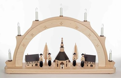 Rudolphs Schatzkiste Schwibbogen Kurrende mit Seiffener Kirche elektrisch HxLxB 40x68x11cm NEU Lichterbogen Fensterbogen Spitzbogen Erzgebirge Seiffen Weihnachten Beleuchtung Fensterschmuck Bogen