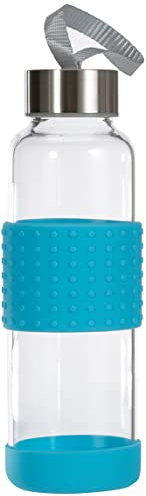 IBILI Borraccia in vetro sky 360 ml azzurra, in borosilicato, riutilizzabile, protezione antiurto