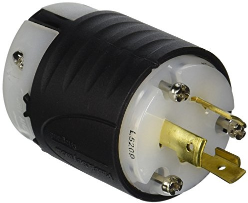 Legrand Pass & Seymour L520P Turnlok Industrial Spec Grade Locking Plug, 20 Amp 125V, NEMA L5-20P, Black/White (1 Count)