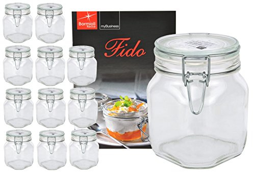 Lot de 12 bocaux de conservation Fido Original 0,75 l avec livret de recettes Bormioli (français non garanti)
