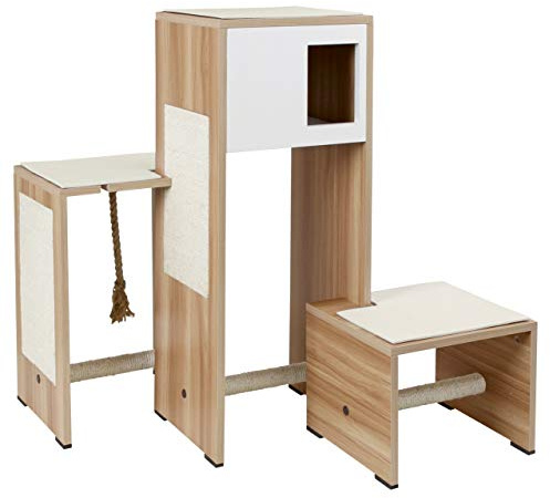 Kerbl 81521 Kratzmöbel, Kratzbaum Ambiente heller Holzdekor, 96 x 87 x 100 cm, weiß