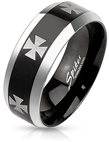 Paula & Fritz® Ring Silber schwarz 8mm breit Edelstahl Chirurgenstahl 316L Lasergravur Eiserne Kreuz verfügbare Ringgrößen 60 (19) – 72 (23) R-M3660