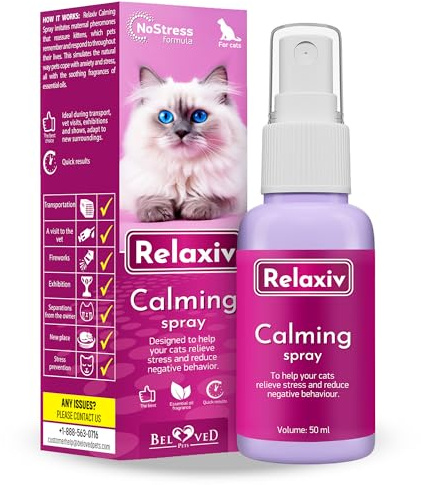 Beloved Pets Calming Pheromone Spray & Scratch Repellent for Cats - Reduces Scratching Furniture, Pee - During Travel, Fireworks, Thunder, Vet Zone - Helps to Relief Stress, Fighting, Hiding (50 ml)