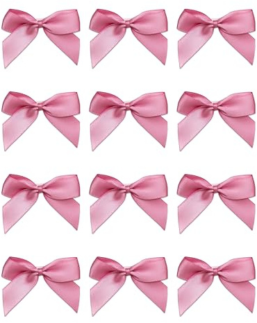 Italian Options Small Satin Ribbon Bows, Self Adhesive Bow Decorations for Crafts, Gift Wrap, Hampers, Hair Bows, Wedding Stationery, Floristry, Christmas, Cakes, Crafting, Antique Pink, 12 Pack, 5 cm