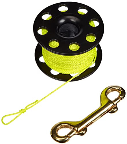 Best Divers ML0061YL Taucherrolle, Schwarz, Sagola, 30 m, Gelb | Unterwasserrolle mit neongelber Schnur und doppeltem Karabinerhaken aus Messing 90 mm | Made in Italy