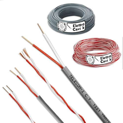 ELETTRO CAVI K - CAVO TELEFONICO DOPPINO SCOPERTO 2x0,50 mm RIGIDO IN RAME BIPOLARE 2 POLI ROSSO BIANCO PROFESSIONALE MADE IN ITALY 20 METRI