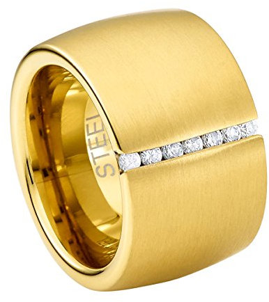 Heideman Ring Damen Lines aus Edelstahl gold farbend poliert Damenring für Frauen mit Stein Zirkonia weiss im Brillant Schliff 1,5mm