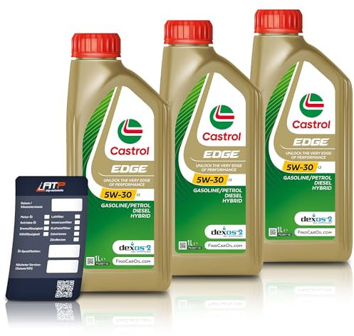 3x 1 L LITER CASTROL EDGE FLUID TITANIUM 5W-30 C3 Motoröl inkl. Castrol Ölwechselanhänger