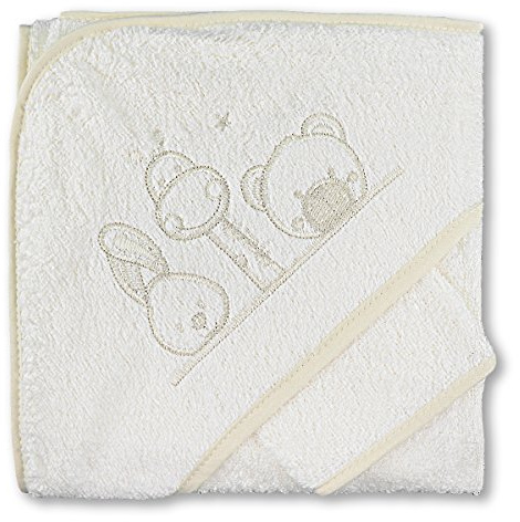 Pekitas Kapuzenbadetuch für Babys mit Kapuze und Waschlappen - 75 x 75 cm - 100% Baumwolle - Hergestellt in Portugal Beige-2