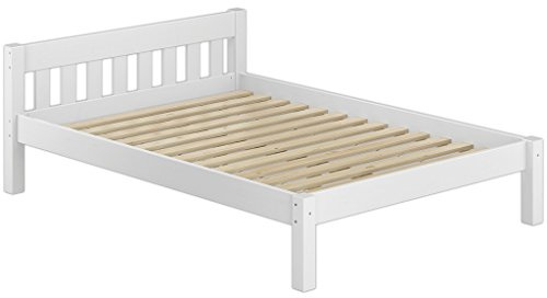 Erst-Holz®Weißes Doppelbett 160 x 200 Kieferholz mit Rost