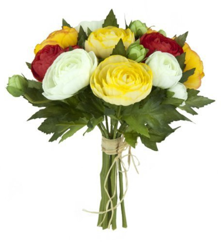 Floristrywarehouse Kunstblumen Ranunkel-Strauß, 10 Stiele, 23 cm, Orange/Gelb/Creme