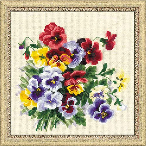 RIOLIS - Miscela di viole del pensiero 1516, Punto croce 20x20cm, Punto croce kit da ricamare, Disegni da ricamare, Embroidery kit, Set punto croce, Kit ricamo punto croce