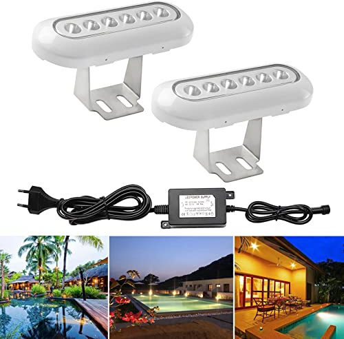 CHNXU 2er Set Aquarium-Licht 800LM Lampe 12W Unterwasserlicht 12V Wasserdicht IP68 LED-Unterwasserleuchte - Beleuchtung für Pool Teich Pflanzendeko Warmes Weiß