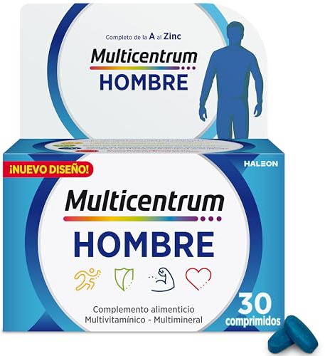 Multicentrum Hombre Complemento Alimenticio Multivitamínico y Multimineral Para Hombres, Sin Gluten, Con Vitamina C y D, 30 Comprimidos
