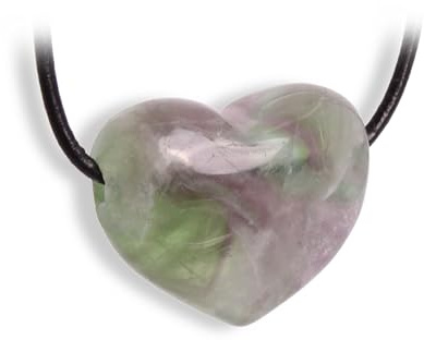 Budawi® Grüner Fluorit Herz Anhänger gebohrt – mit 1 m schwarzem Lederband – Edelstein Kette – Geschenk in Organzasäckchen – Naturstein Schmuck Anhänger