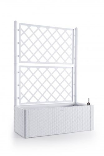 XL Rankgitter Spalier Pflanzkasten, Rattan-Optik, 100 x 43 x 142 cm (Weiß) | Aus robustem Kunststoff, UV-, witterungs- und frostbeständig, Stecksystem, für Garten, Terrasse und Balkon