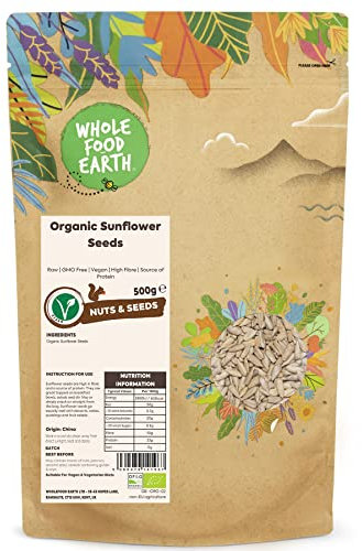 Wholefood Earth Organic Sunflower Seeds 500g Raw | GMO Free | Vegan | High Fibre | Source of Protein | Certified Organic